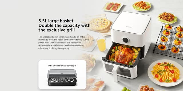 قلاية هوائية ذكية 5.5 لتر 1600 واط أبيض شاومي Xiaomi Smart 5.5 L Air Fryer