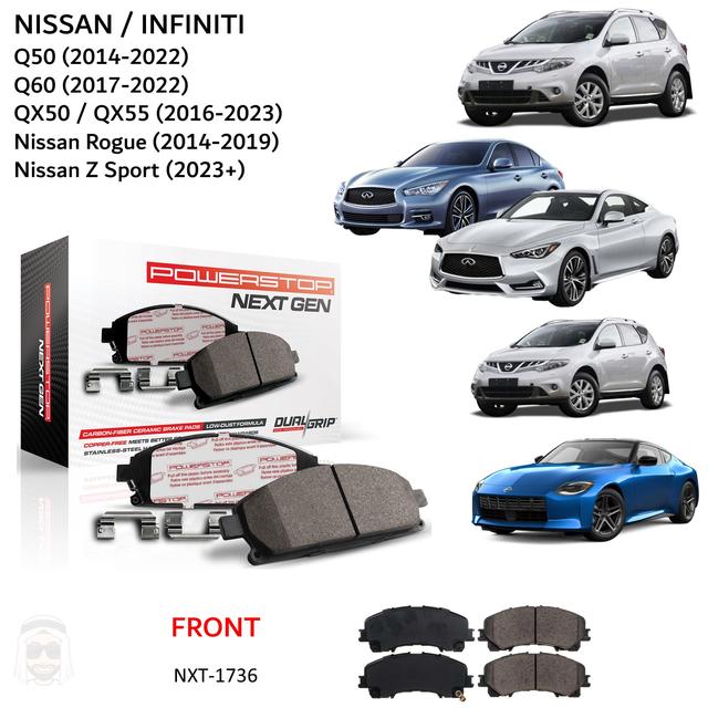 Nissan Infiniti - Front Carbon Fiber Ceramic Brake Pads by PowerStop NextGen (Q50 Q60 QX50 QX55 Rogue Z Sport) - SW1hZ2U6MzMxODAxNQ==