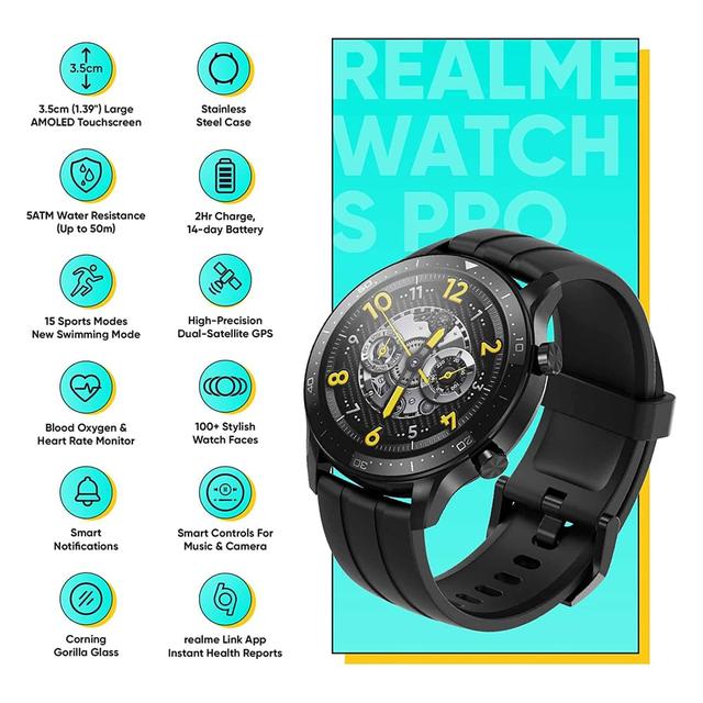 ساعة يد ذكية اس برو 1.39 بوصة مقاومة للماء ريلمي Realme Smart Watch S Pro
