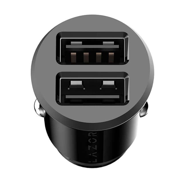 LAZOR Voyager P CC13: Compact Car Charger with 1M Lightning Cable, Carbon Fiber Texture, Dual USB Output, Multi-Protection - Black