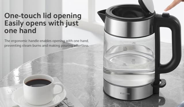 غلاية ماء تعمل على الكهرباء زجاجية وبإضاءة ليد من شاومي Xiaomi Electric Glass Kettle LED lit illuminated boiling