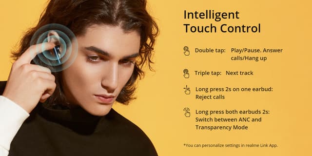 سماعات بلوتوث بودز اير 2 مقاومة للماء مع تقنية الغاء الضوضاء ريلمي Realme Buds Air 2