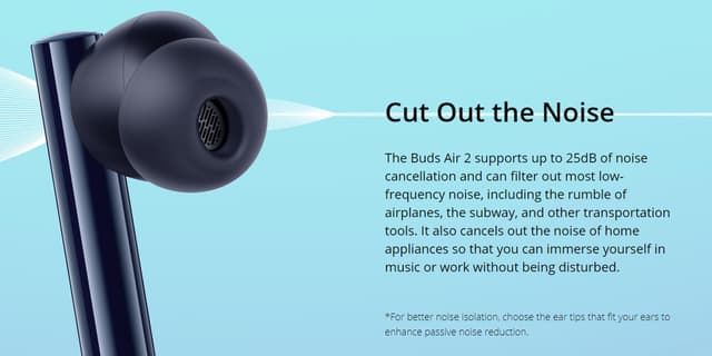 سماعات بلوتوث بودز اير 2 مقاومة للماء مع تقنية الغاء الضوضاء ريلمي Realme Buds Air 2