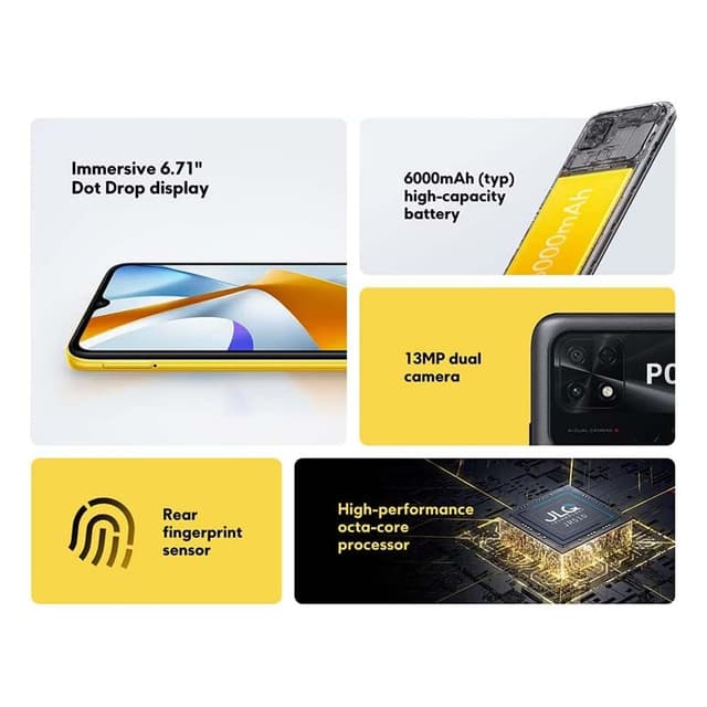 Xiaomi POCO C40 - 4GB RAM + 64GB Storage, 6.71" HD+ Display, Octa-core Processor, 13MP Dual Camera, 6000mAh Battery, 18W Fast Charging, Power Black