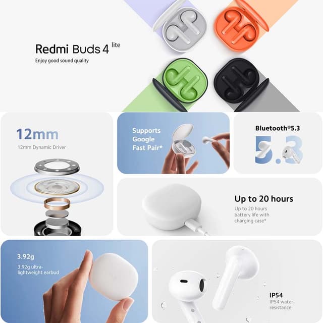 سماعة شاومي بلوتوث بودز 4 لايت أبيض شاومي Xiaomi Redmi Buds 4 Lite TWS Wireless Earbuds