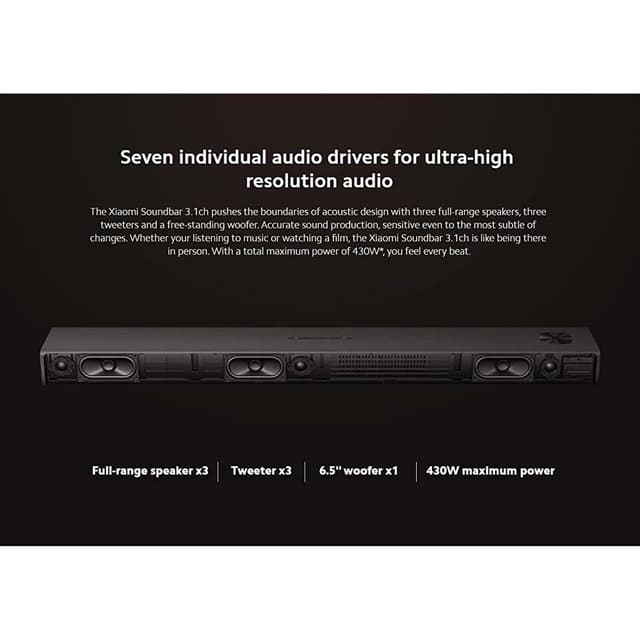Xiaomi Soundbar 3.1ch, 430W Max Power, 3.1ch DTS® Virtual X Sound, One-tap to Play Audio with NFC