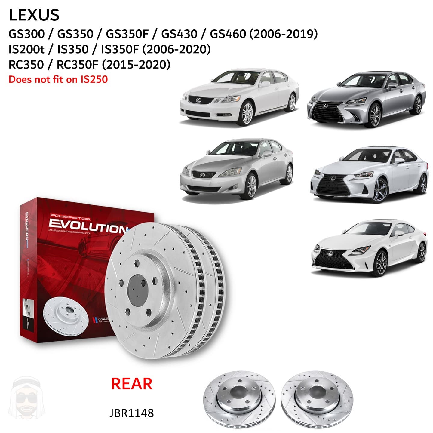 Lexus GS IS RC - Rear Drilled and Slotted Brake Disc Rotors by PowerStop Evolution (GS300 GS350F GS430 GS450h GS460 IS200t IS350F RC350F)