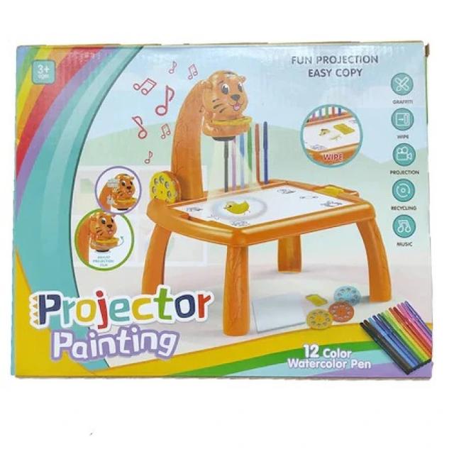 طاولة رسم للاطفال مع بروجكتر مع 12 قلم تلوين Drawing Painting Set With Projector