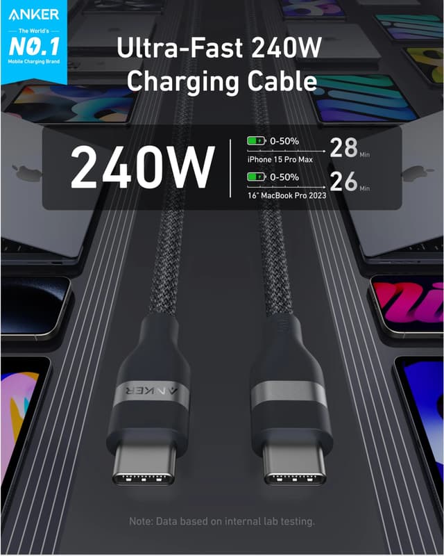 سلك شاحن تايب سي انكر 1.8 متر 240 واط Anker USB-C to USB-C Cable - 712610