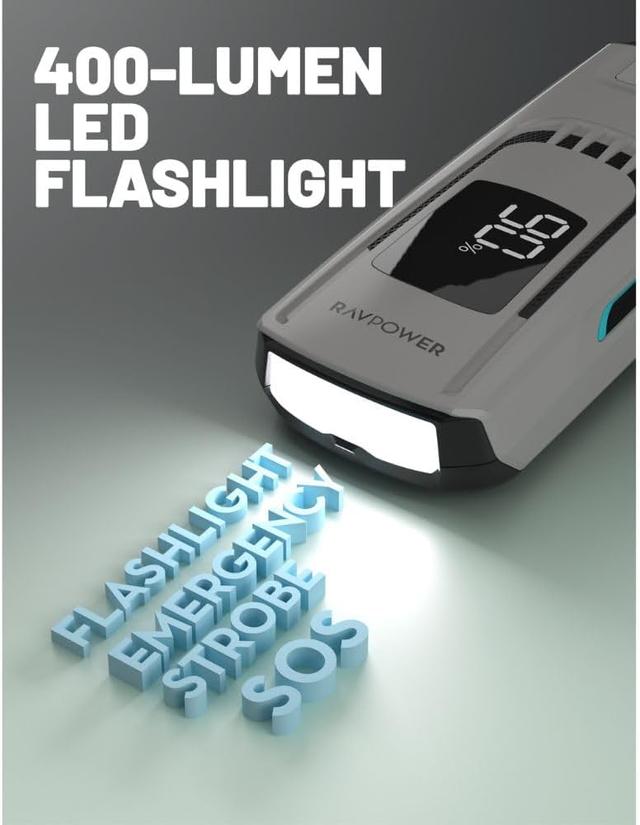 اشتراك للسيارة متنقل راف باور 12 فولت مع باوربانك 24000 مللي أمبير وكشاف طوارئ​ RAVPower 3in1 Jump Starter And Power Bank with LED Flashlight