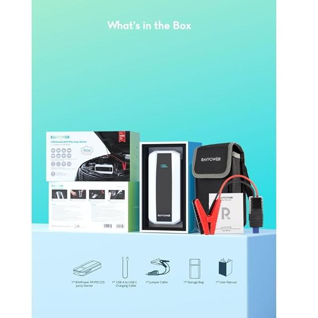 اشتراك سيارة متنقل راف باور 12 فولت مع باوربانك 11000 مللي أمبير وكشاف طوارئ​ مدمج RAVPower Jump Starter With PowerBank And LED Flashlight - SW1hZ2U6MzQyOTE4NQ==