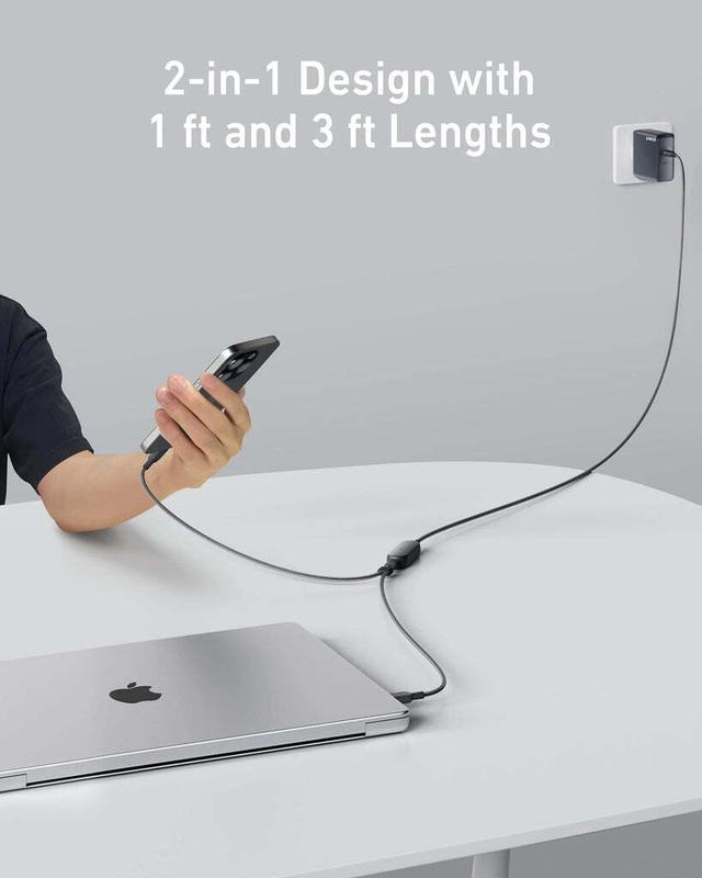 وصلة شاحن تايب سي مخرجين انكر 1.2 متر 140 واط Anker 2 in 1 USB-C to USB-C Cable - 712679