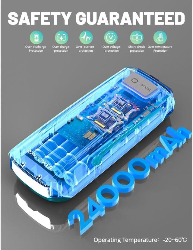 اشتراك للسيارة متنقل راف باور 12 فولت مع باوربانك 24000 مللي أمبير وكشاف طوارئ​ RAVPower 3in1 Jump Starter And Power Bank with LED Flashlight