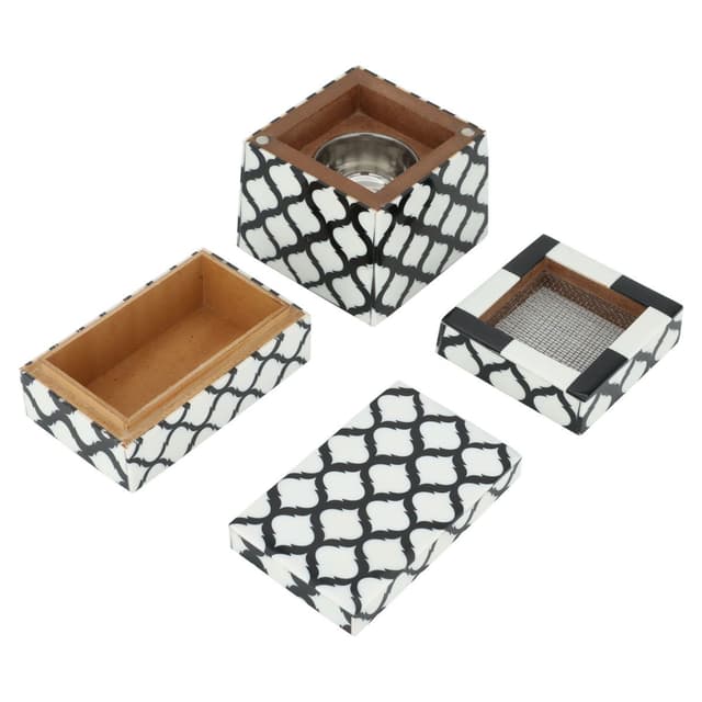 Al Saif Gallery India Black Seashell Incense Burner Set With White 3 Pieces