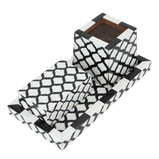 Al Saif Gallery India Black Seashell Incense Burner Set With White 3 Pieces