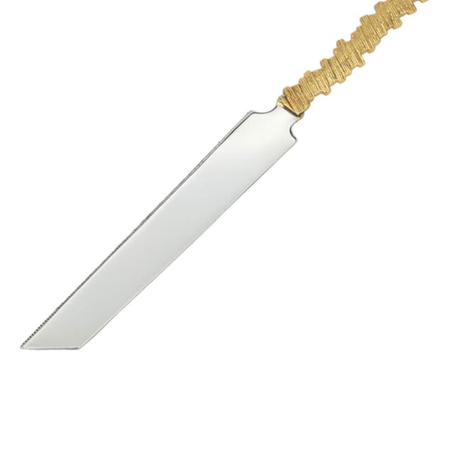 طقم تقديم كيك ستانلس ستيل سكين و ملعقة انديا بلون فضي و يد ذهبية قطعتين السيف غاليري  Al Saif Gallery India Silver Cake Serving Knife Set With Golden Stone Handle Two Pieces