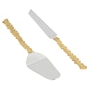 طقم تقديم كيك ستانلس ستيل سكين و ملعقة انديا بلون فضي و يد ذهبية قطعتين السيف غاليري  Al Saif Gallery India Silver Cake Serving Knife Set With Golden Stone Handle Two Pieces