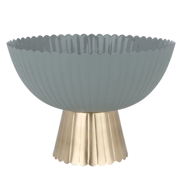 طبق تقديم كبير للضيافة ستانلس ستيل باللون الرمادي مع قاعدة ذهبية من السيف غاليري Al Saif Gallery India Light Grey Round Serving Stand With Large Gold Base