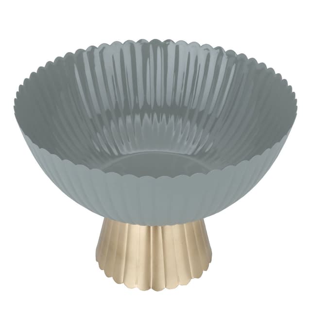 طبق تقديم كبير للضيافة ستانلس ستيل باللون الرمادي مع قاعدة ذهبية من السيف غاليري Al Saif Gallery India Light Grey Round Serving Stand With Large Gold Base