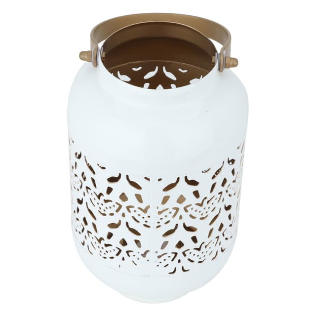حاملة شموع هندية ستانلس ستيل سمول أبيض مع يد ذهبية السيف غاليري  Al Saif Gallery India White Candle Holder Small Golden Hand