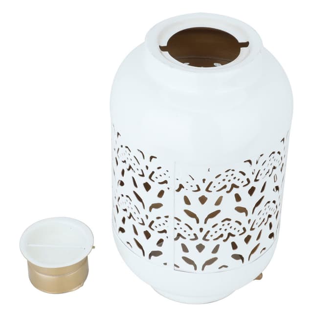 حاملة شموع هندية ستانلس ستيل سمول أبيض مع يد ذهبية السيف غاليري  Al Saif Gallery India White Candle Holder Small Golden Hand