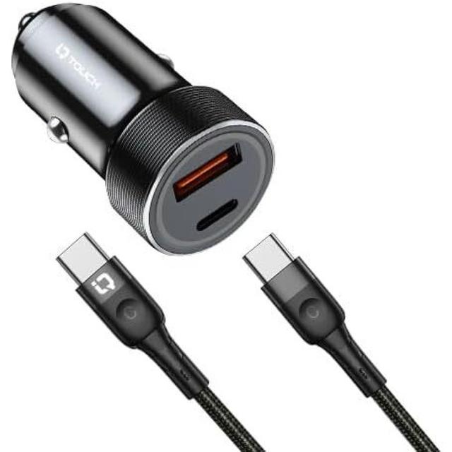 شاحن سيارة اي كيو تاتش منفذين 38 واط مع وصلة تايب سي 1.2 متر IQ Touch Dual Car Charger With Type-C Charging Cable