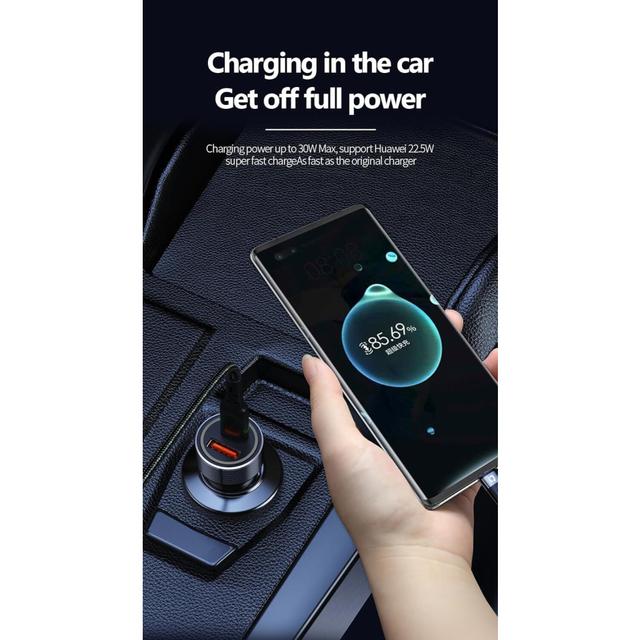 شاحن سيارة اي كيو تاتش منفذين 38 واط مع وصلة تايب سي 1.2 متر IQ Touch Dual Car Charger With Type-C Charging Cable