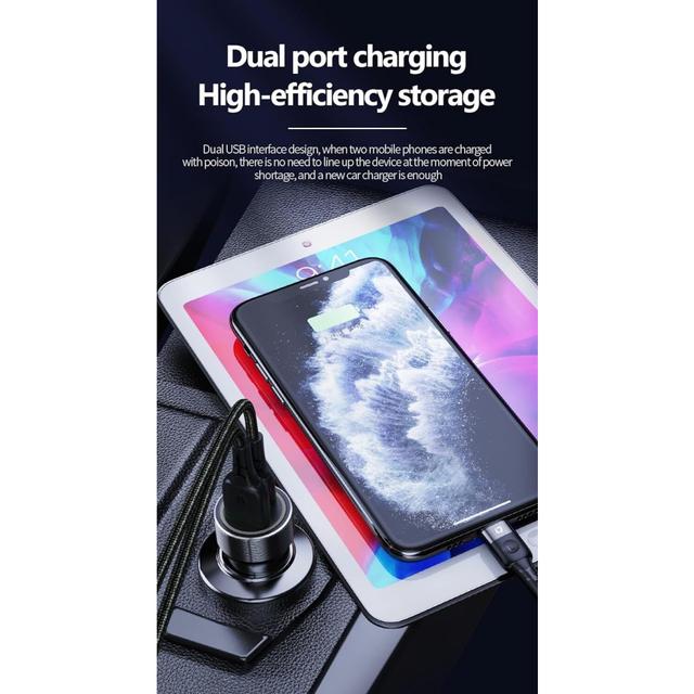 شاحن سيارة اي كيو تاتش منفذين 38 واط مع وصلة تايب سي 1.2 متر IQ Touch Dual Car Charger With Type-C Charging Cable