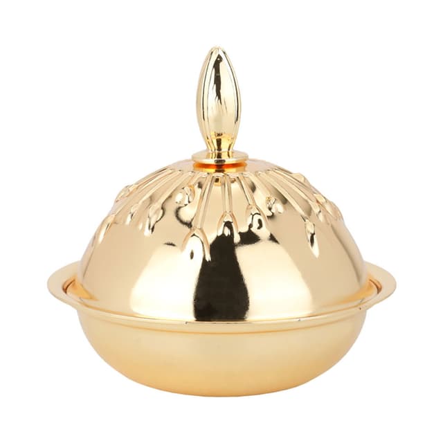 صحن تقديم تمر ستانلس ستيل دائري ذهبي مع غضاء صغير السيف غاليري  Al Saif Gallery Golden Round Steel Date With Small Lid