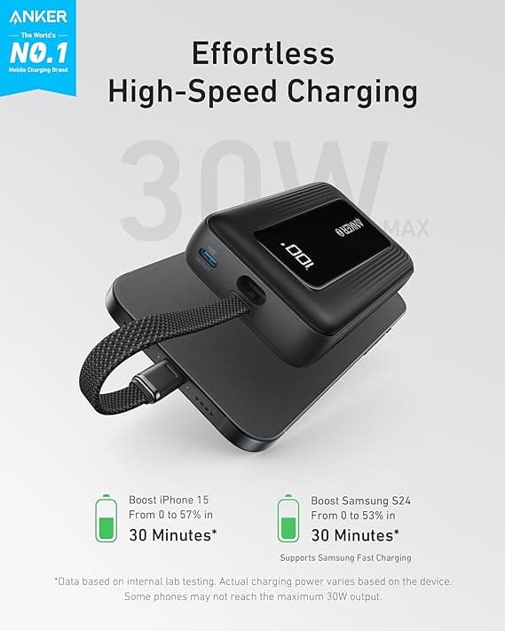 باور بانك شاحن متنقل انكر 10000​ مللي أمبير 30 واط مع شاحن تايب سي مدمج Anker Zolo Portable Power Bank With Built-in USB-C Cable