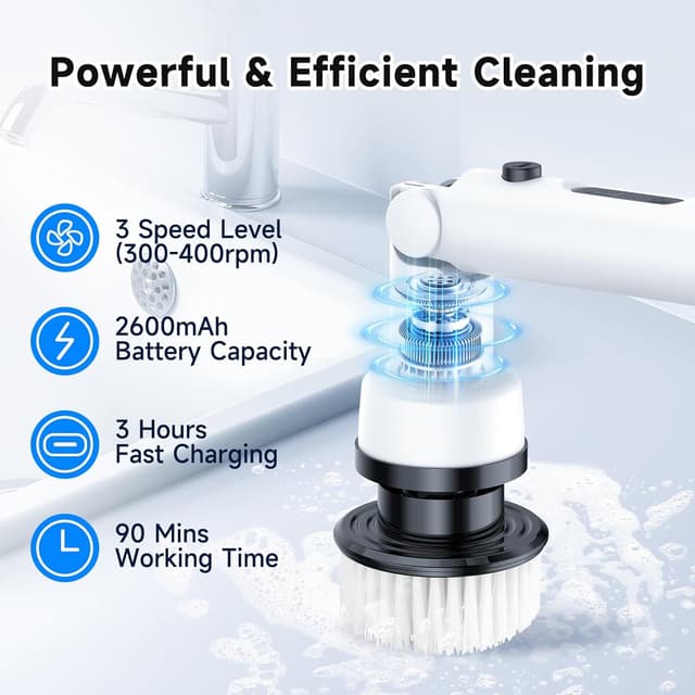 Rotating Electric Cleaning Brush 9 Brush Heads - 708618