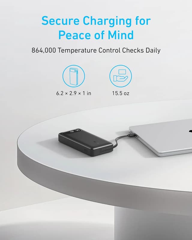 شاحن متنقل باور بانك انكر 20000​ مللي أمبير مع شاحن تايب سي مدمج Anker Smart Display Power Bank