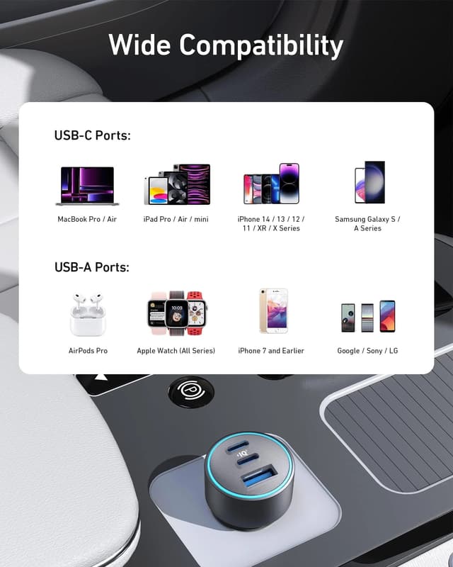 Anker 535 Car Charger 67W 2 USB-C And 1 USB-A Ports With USB-C Cable