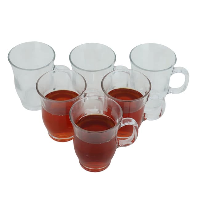 مجموعة كاسات الشاي زجاجية سادة صافية مع مسكة 6 قطع من السيف غاليري Al Saif Set Of Tea Cups, 9 Ounces, 6 Pieces