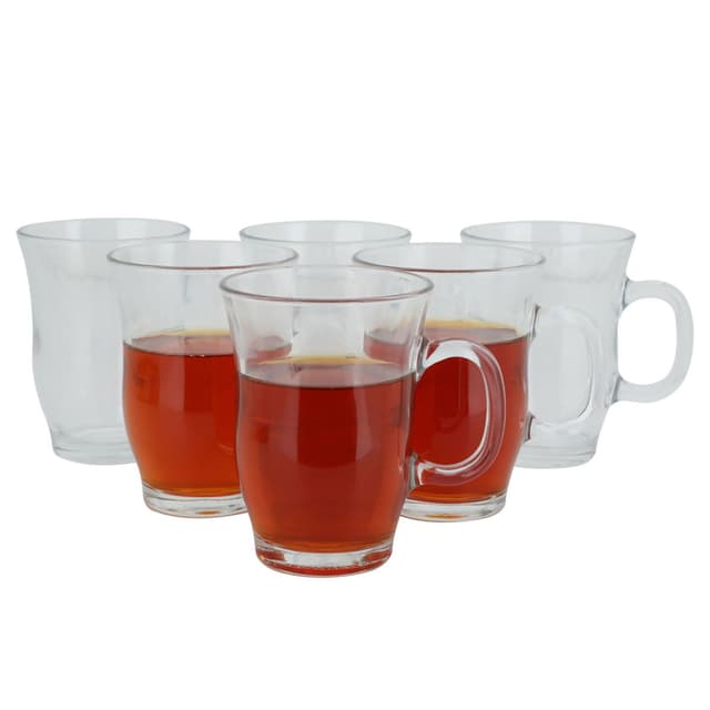 مجموعة كاسات الشاي زجاجية سادة صافية مع مسكة 6 قطع من السيف غاليري Al Saif Set Of Tea Cups, 9 Ounces, 6 Pieces