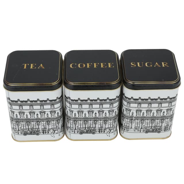 علب سكر وشاي وقهوة 3 قطع من السيف غاليري Al Saif Gallery Black And Grey Square Metal Cans Set 3 Pieces
