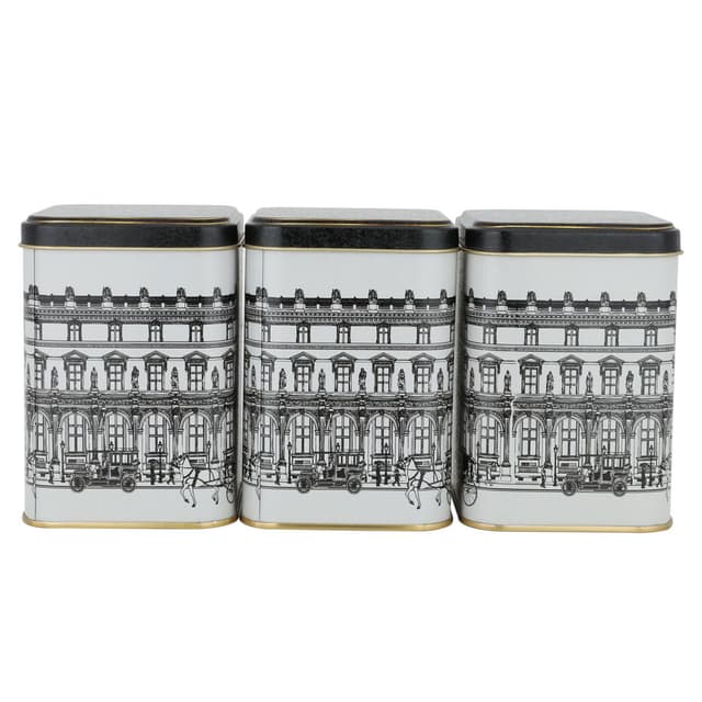علب سكر وشاي وقهوة 3 قطع من السيف غاليري Al Saif Gallery Black And Grey Square Metal Cans Set 3 Pieces