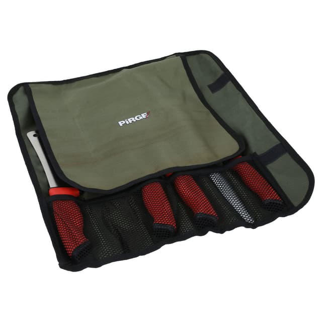 طقم سكاكين ستانلس ستيل أحمر اللون مع ساطور و مسن  وحقيبة رول السيف غاليري  Al Saif Gallery Knives Set With Cleaver Steel Red Roll Bag 5 Pieces - 711383