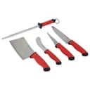 طقم سكاكين ستانلس ستيل أحمر اللون مع ساطور و مسن  وحقيبة رول السيف غاليري  Al Saif Gallery Knives Set With Cleaver Steel Red Roll Bag 5 Pieces - 977461