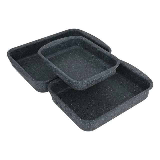 Al Saif Gallery Rectangular Turkish Granite Oven Trays Set 3 Pieces