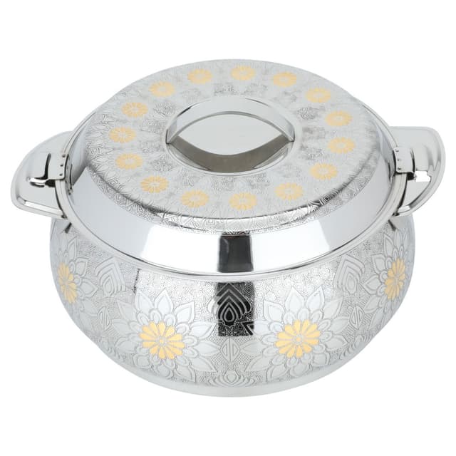 حافظة طعام 2500 مل ستالس هندية منقوشة ذهبي السيف غاليري Al Saif Gallery Indian Food Container Silver Embossed Gold - 977221