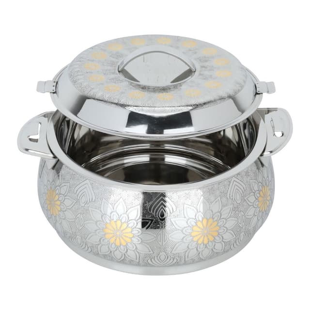 حافظة طعام 2500 مل ستالس هندية منقوشة ذهبي السيف غاليري Al Saif Gallery Indian Food Container Silver Embossed Gold - 710946