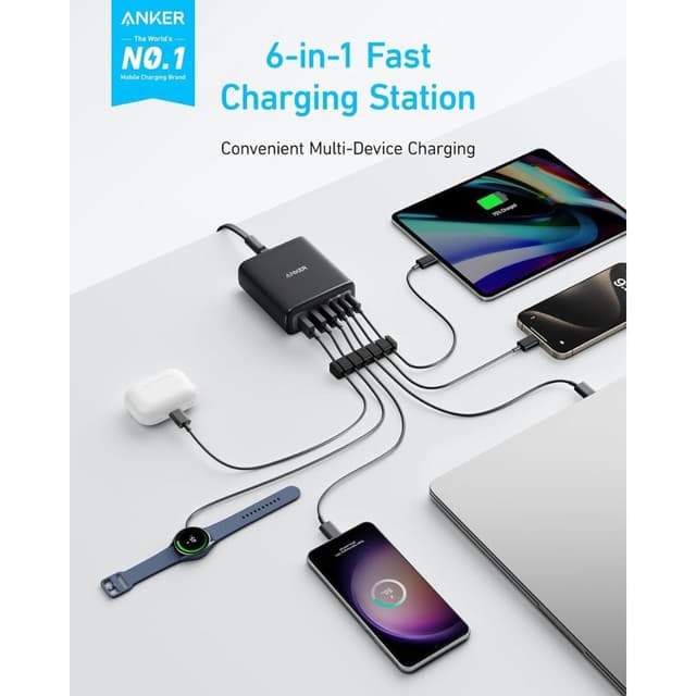 شاحن مكتبي انكر 6 منافذ 112 واط Anker Fast Desktop Charger