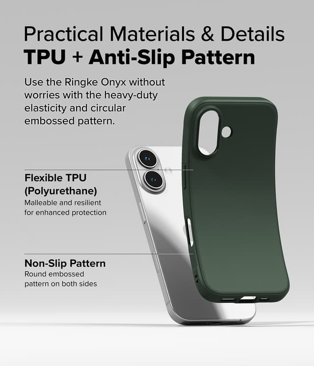 Ringke Onyx Case Compatible with iPhone 16, Enhanced Grip Tough Flexible TPU Shockproof Rugged TPU Bumper Drop Protection Phone Cover [ Designed for iPhone 16 ]- Dark Green