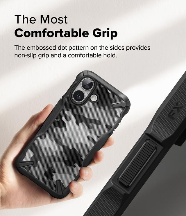 Ringke Fusion-X Compatible with iPhone 16 Case Cover Transparent Hard Back Soft Flexible TPU Bumper Scratch Resistant Shockproof Protection iPhone 16 Back Phone Cover- Camo Black - SW1hZ2U6MzM3MDcyMw==