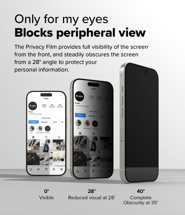 Ringke Privacy Tempered Glass [Easy Slide ] [Anti Spy] Compatible with iPhone 16 Pro Screen Protector, Easy to Install Case Friendly Privacy Screen Protector- 2 Pack, W Installation Jig