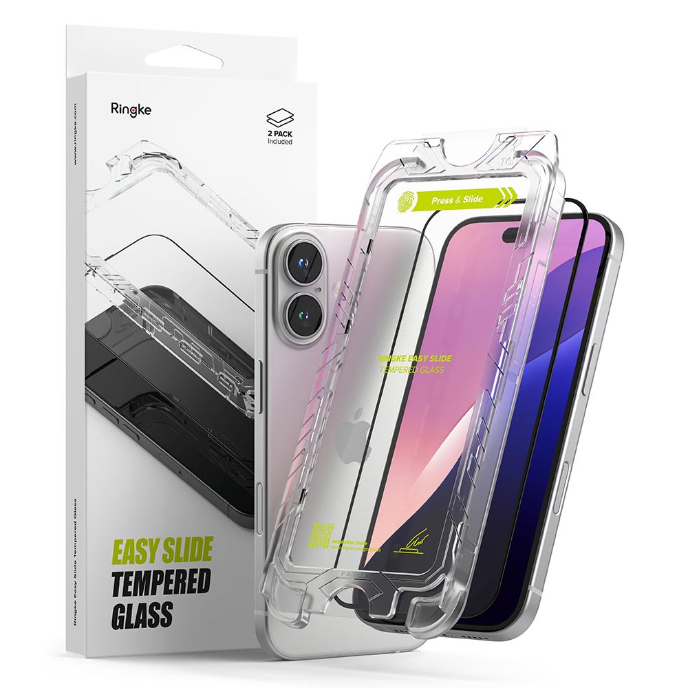 Ringke Tempered Glass [Easy Slide] Compatible with iPhone 16 Plus/ iPhone 15 Plus Screen Protector, Case Friendly Shatterproof Premium 9H Hardness, Anti-Scratch, Easy to Install - 2 Pack, W Installation Jig