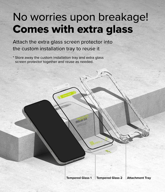 Ringke Tempered Glass [Easy Slide] Compatible with iPhone 16 Plus/ iPhone 15 Plus Screen Protector, Case Friendly Shatterproof Premium 9H Hardness, Anti-Scratch, Easy to Install - 2 Pack, W Installation Jig