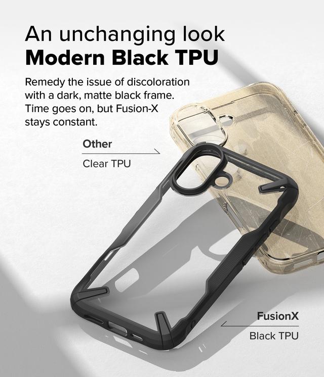 Ringke Fusion-X Compatible with iPhone 16 Plus Case Cover Transparent Hard Back Soft Flexible TPU Bumper Scratch Resistant Shockproof Protection iPhone 16 Plus Back Phone Cover- Black