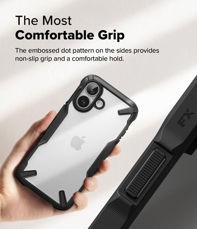 كفر ايفون 16 بلس مع حواف مرتفعة لحماية الشاشة والكاميرا أسود رينجكي Ringke Fusion-X Compatible with iPhone 16 Plus Case Cover - SW1hZ2U6MzM3MDUyNQ==